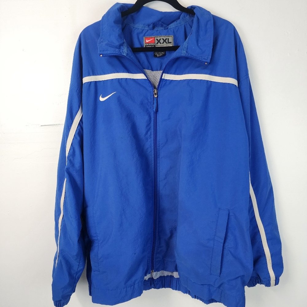 Nike 2XL Vintage Team Track Jacket Men's Mesh Lined Full Zip Blue & White